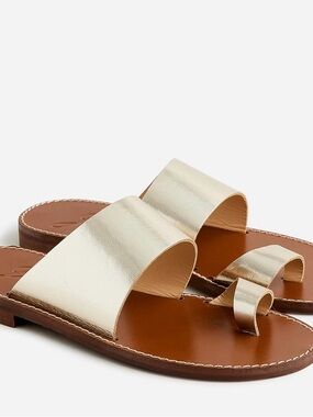 J.Crew made in Italy Leather Toe-Loop Slide Sandals in Metallic Gold for Women